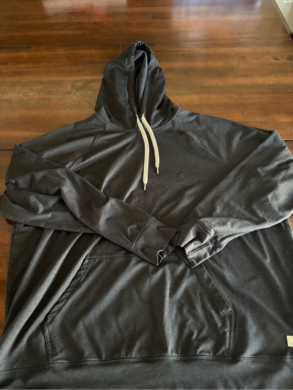 Vuori Charcoal Pullover Hoodie with Cream Drawstrings
